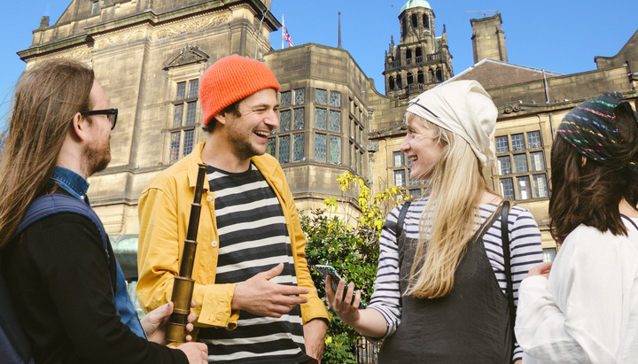 A group of friends playing treasure hunt