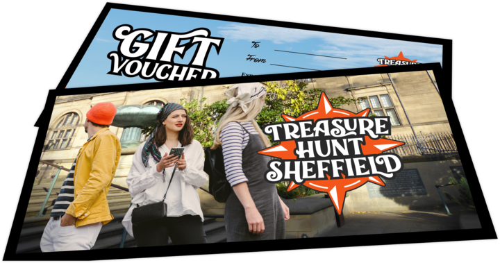 A photo of a physical gift voucher for Treasure Hunt Sheffield.