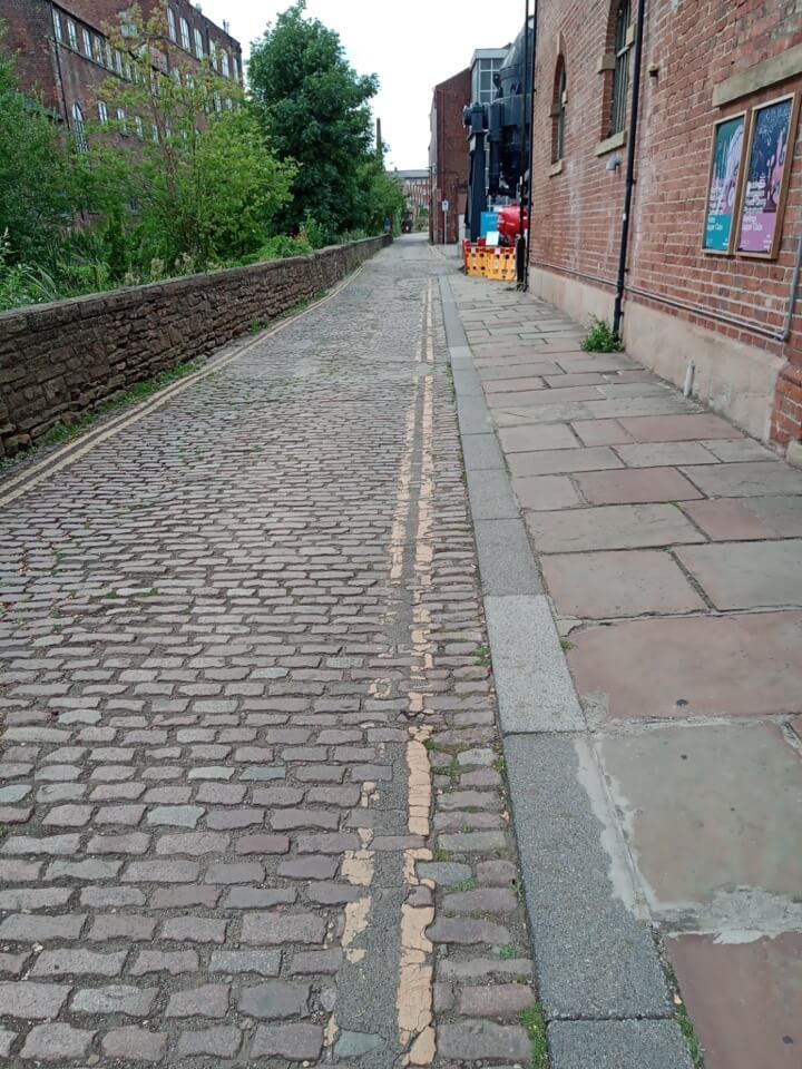 Cobbles and road towards Kelham Island Museum